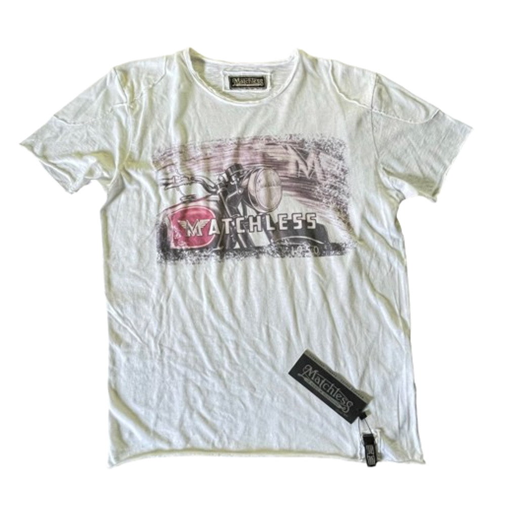 NWT Matchless Distressed Moto Patch T-Shirt Tee Italy White Large Men